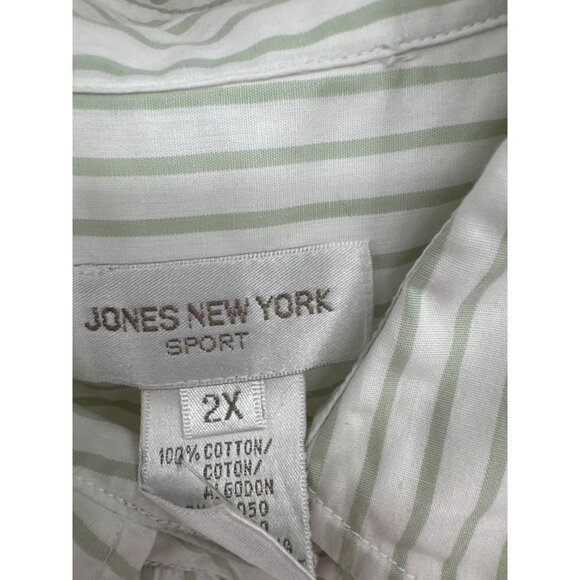 Jones New York Sport womens shirt top size 2X Green Striped Button-Down Cotton - Picture 3 of 5